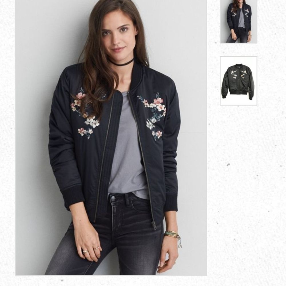 Black satin bomber jacket pink cherry blossoms